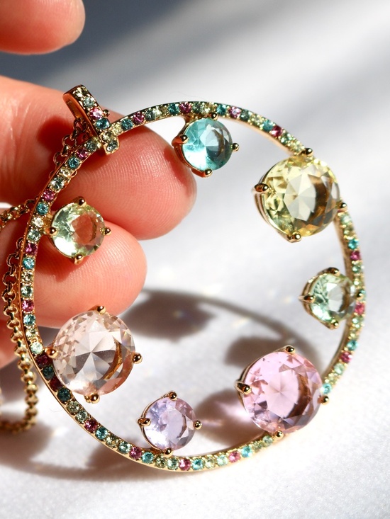 KATE SPADE Carnival Crystal Long Necklace Pastel Circle Bezel Spring Summer - Picture 7 of 9